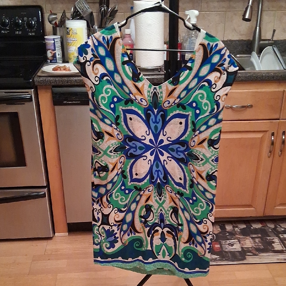Maeve Vibrant Blue and Green Floral Midi Dress